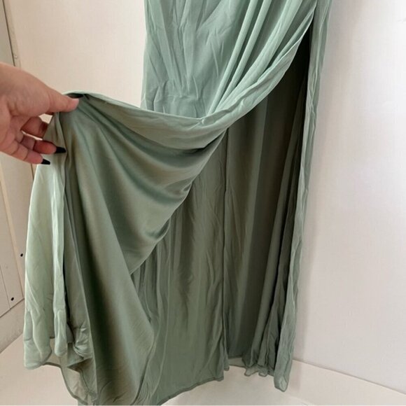 Azazie - Matcha Fitted Pleated Mesh Bridesmaid Dress - Matcha. Size:A6. (1605) - Picture 12 of 16